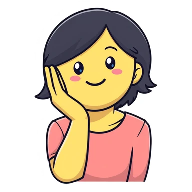 minimalist white smiley with black hair and hand behind head, embarrassed sticker