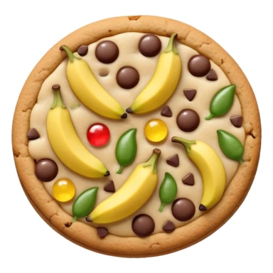 A cookie with gummy bears, jalapeños, bananas, chocolate chips, and pineapples on it. sticker
