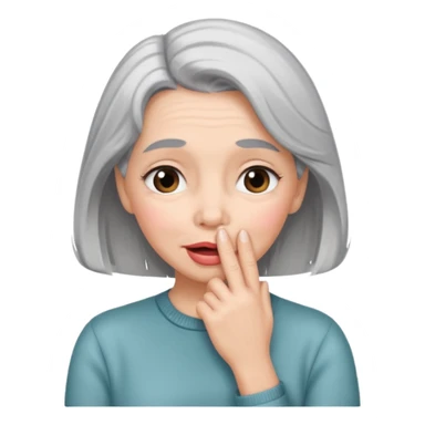 shy 1950s woman with grey hair, blushing, hand over mouth sticker