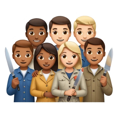 Make a group of friends with another friend holding a knife sticker