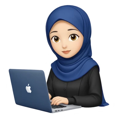 dark blue hijab cute girls with labtop with front profile sticker