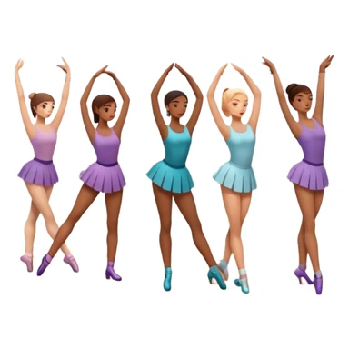 Icon for Choreography: a group of dancers stretching by the wall in a dance studio, with a dance barre, metronome, and musical notes in the background. The icon should represent training, discipline, and teamwork in choreography. Transparent background. sticker