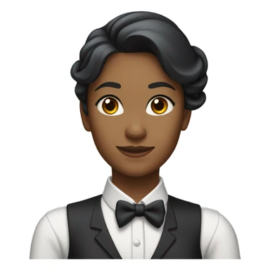 a female butler with a professional and elegant demeanor. She has her hair neatly tied in a ponytail and wears a classic butler uniform, including a tailored vest, crisp white shirt, and bow tie. sticker
