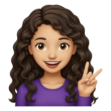 a light skin girl w black slight brown really tall wavy hair biting one fingering and smiling (in a flirty way) with big brown pretty eyes sticker