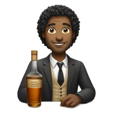 A white teacher with black curly hair drinking whiskey from the bottle sticker