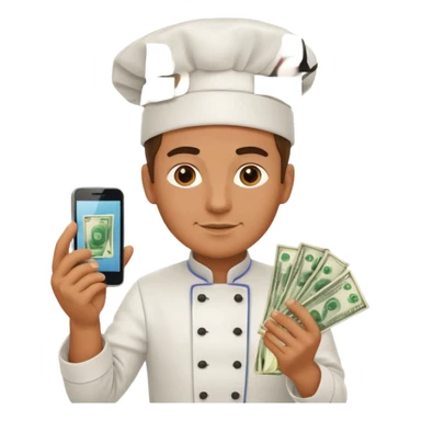 chef holding money and phone sticker