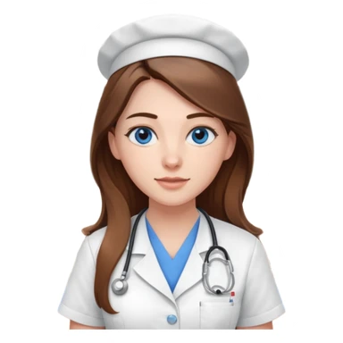 pretty female nursing student with long brown hair, blue eyes inside a classroom at university sticker