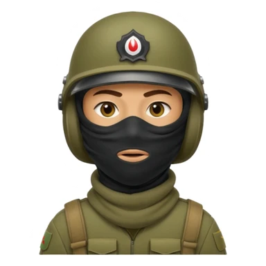 
an Iraqi soldier with a serious face, wearing a helmet and a balaclava covering his mouth sticker