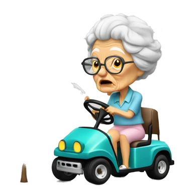 Old lady golf cart smoking crash tree sticker