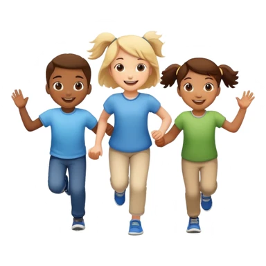 group of children hopping together, fun and friendly sticker