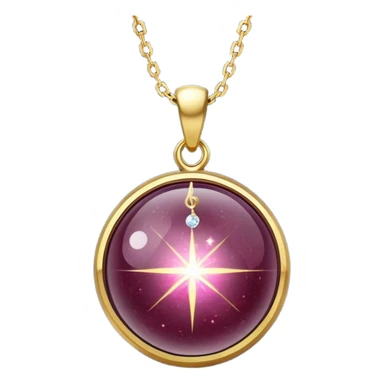 A polished round ball wine granite pendant suspended from a delicate gold chain, like a drop of enchanted starlight, glowing with the warmth of passion and the quiet power of transformation ethereal floating magical moving sticker