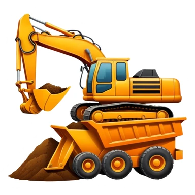 Excavator putting dirt in dump truck sticker