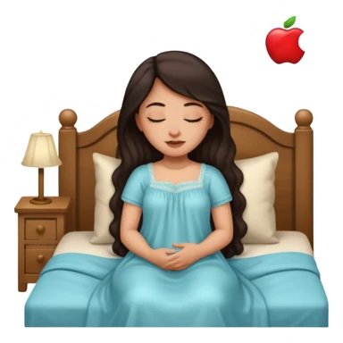 woman sleeping on a bed at night, apple memoji style sticker