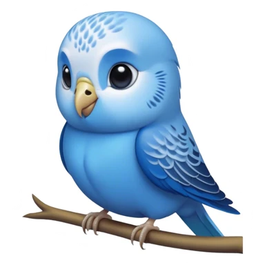Cinematic Noble Blue Budgie Portrait Emoji, Poised and regal, with a petite, delicate build and a smooth, well-groomed fur of vibrant blue feathers, deep-set soulful dark eyes, Simplified yet sharp and sophisticated features, highly detailed, glowing with a soft, dignified glow, high shine, intelligent and charming, stylized with an air of elegance, focused and attentive, soft glowing outline, capturing the essence of a watchful and confident avian companion, so majestic it feels as though it could flutter out of the screen with effortless authority! sticker