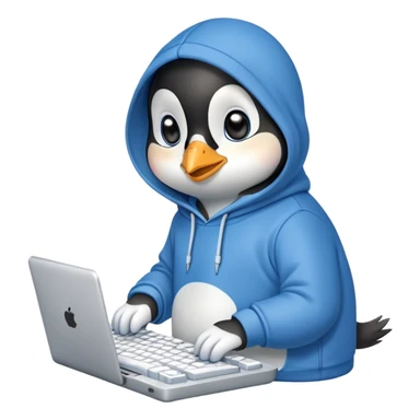 A cute penguin wearing a cozy hoodie typing on a computer keyboard sticker