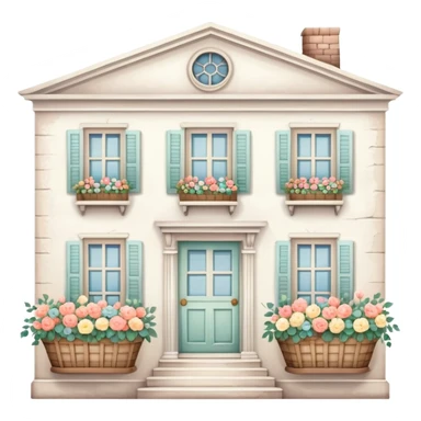 vintage white house with flower baskets in window sticker