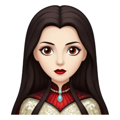 Countess Dracula with long dark brown hair, ivory sequin outfit  sticker