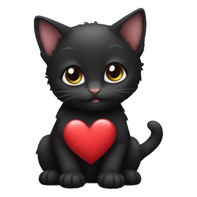 Black kitten with a heart  sticker