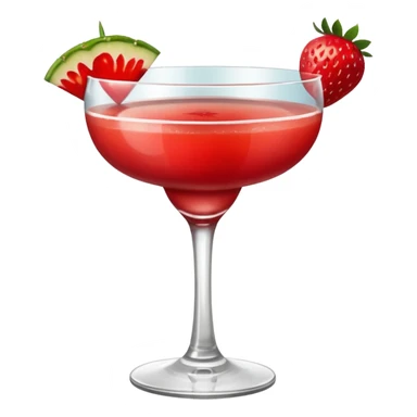 A Vibrant Red Cocktail In Margarita Glass Garnished With Fresh Strawberries Against sticker
