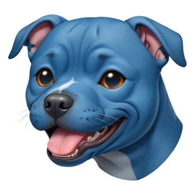 Cinematic Cute Yawning Blue Staffordshire Bull Terrier Portrait Emoji, Head tilted slightly with a dramatic, wide-open yawn, showcasing a smooth blue Fur with a refined texture, floppy ears slightly drooping, round dark eyes barely open in drowsy contentment, Simplified yet irresistibly adorable features, highly detailed, glowing with a soft, cozy glow, high shine, relaxed yet expressive, stylized with a touch of whimsy, bright and endearing, soft glowing outline, capturing the essence of a sleepy yet affectionate guardian, so drowsy it feels like it could stretch right out of the screen and curl up for a nap! sticker