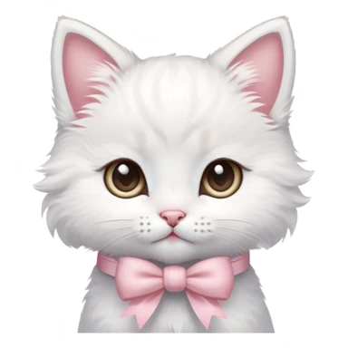 cute fluffy white kitten with a light pink bow sticker