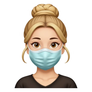 bun haired woman with covid mask sticker