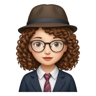 hatted girl with glasses and curly hair wearing tie sticker