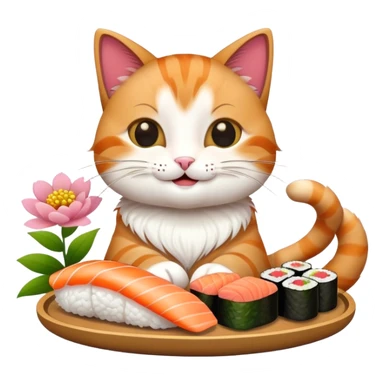 happy cat with flowers and sushi sticker
