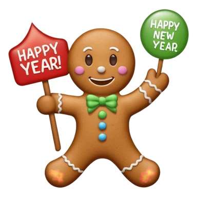 gingerbread man with a happy new year sign sticker