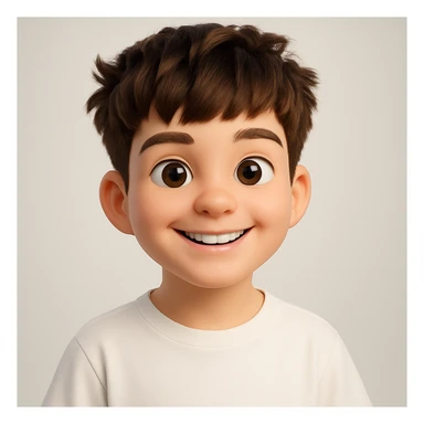 Transform this person into a highly detailed 3D emoji character with a smiling human face, smooth plastic-like textures, big expressive eyes, a slightly oversized head, and soft studio lighting. The style should resemble Apple Memoji and Pixar characters, with rounded shapes, vibrant colors, and a cute, friendly expression. Use a clean, softly blurred background. Ultra-realistic 3D render, sharp focus, 4K resolution. The style should evoke the look of Apple Memoji and Pixar 3D characters. sticker