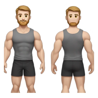 Full height Actively gesturing with hands Pale skinned Fit Man With the biceps and brown hair in dark gray Sleeveless Mike, black oversize sports shorts, watch and white Sneakers sticker