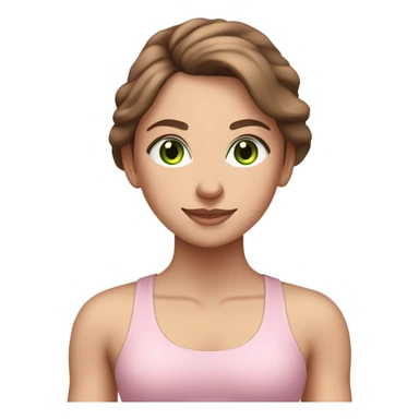 White girl with brown hair and green eyes in light pink workout set on yoga mat sticker