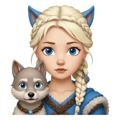 Viking platinum blonde girl with braid and blue eyes. Wolf pet sticker