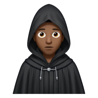 Black man in long black robe with tall pointed hood, entire face hidden by fabric except for two small eye holes, standing in a confident, expressive pose. sticker