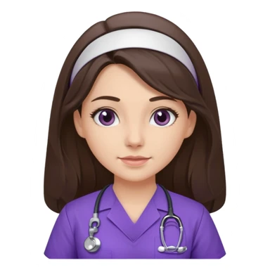pretty brunette nurse with long hair in purple scrubs sticker