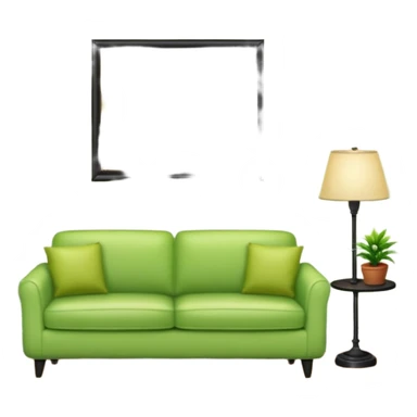 living room in ios emoji style

no TV, and make the couch a light green color

there is a lamp on one side and one plant on the other side. and no picture frame

there is a light colored rug sticker