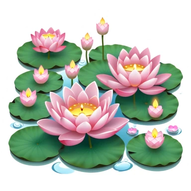 A pond  with lotus flowers and tea lights floating on water sticker