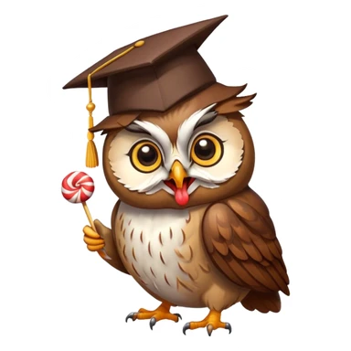 Owl in scholar cap Licking lollipop with tongue sticker