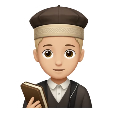 a boy with kippa putting on tefillin sticker