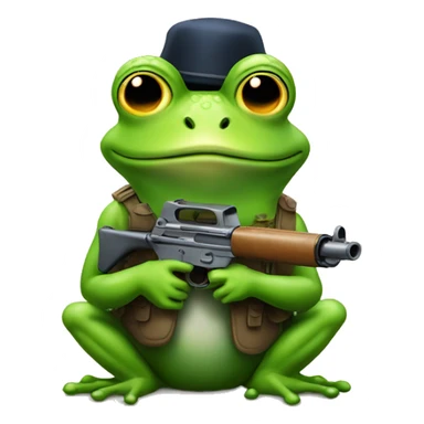 A silly frog with a gun on its head sticker