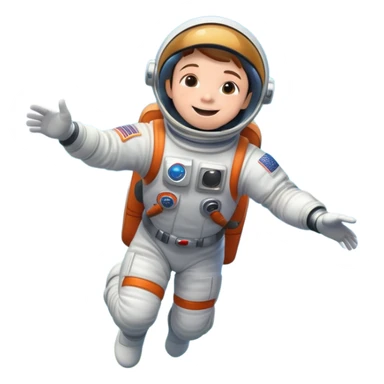 Disney Pixar 3d render of a happy kid astronaut with astronaut white, orange and black suit around beautifull colorfull flowers jumping on green grass dreamy world, low angle camera, blue sky with disney clouds, rule of thirds sticker
