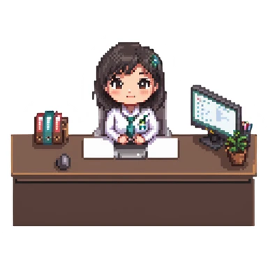 chibi office receptionist at desk sticker