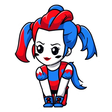 Harley Quinn style hair with red and blue ponytails sticker