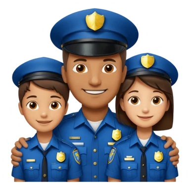 A proud dad who is proud of his children and is a police officer one of the kids is a 11 year old girl and a 9 year old boy and the girl is taller than the boy and the boy is short sticker
