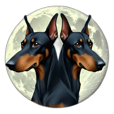 Two dobermans no cropped ears with big moon sticker