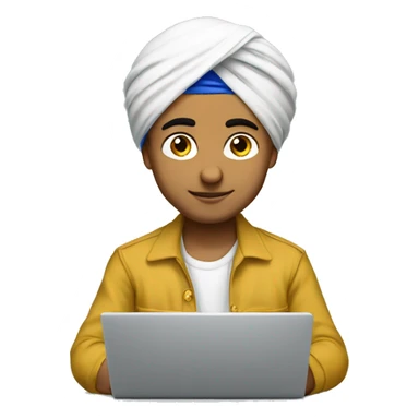 a young sikh boy oimg coding on laptop, Make him wear a Punjabi turban of white color sticker