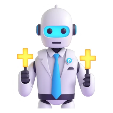 minimal robot avatar with a tie and a glowing plus sign, surrounded by Slack's brand colors, professional welcoming style, for new customer organization created Slack webhook bot sticker