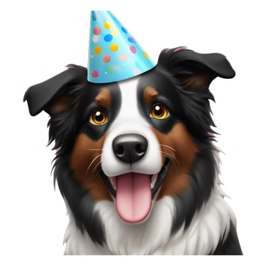 A black and white Border Collie with black freckles wearing a party hat.   sticker