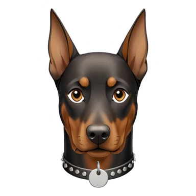 A Doberman with a dog tag that says Saint sticker