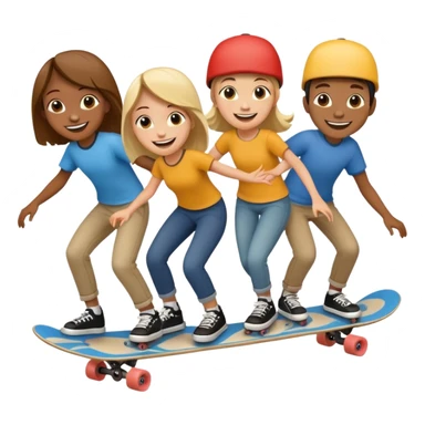 Four people no skin color on one long skateboard sticker